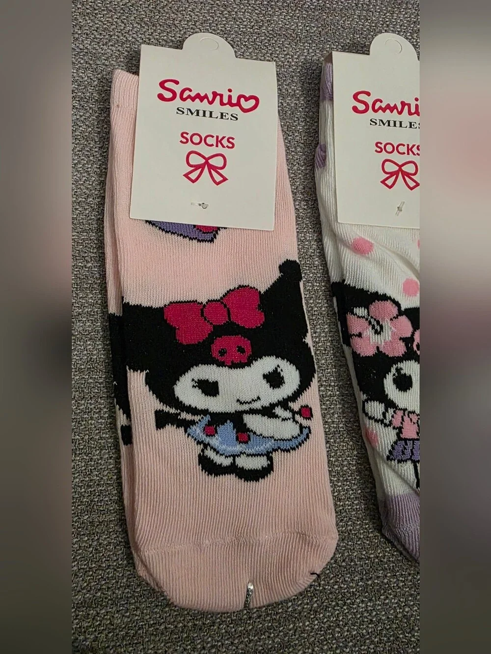 Sanrio Hello Kitty - Kuromi Character Socks -Pink, Purple, Black, White Set Of 3